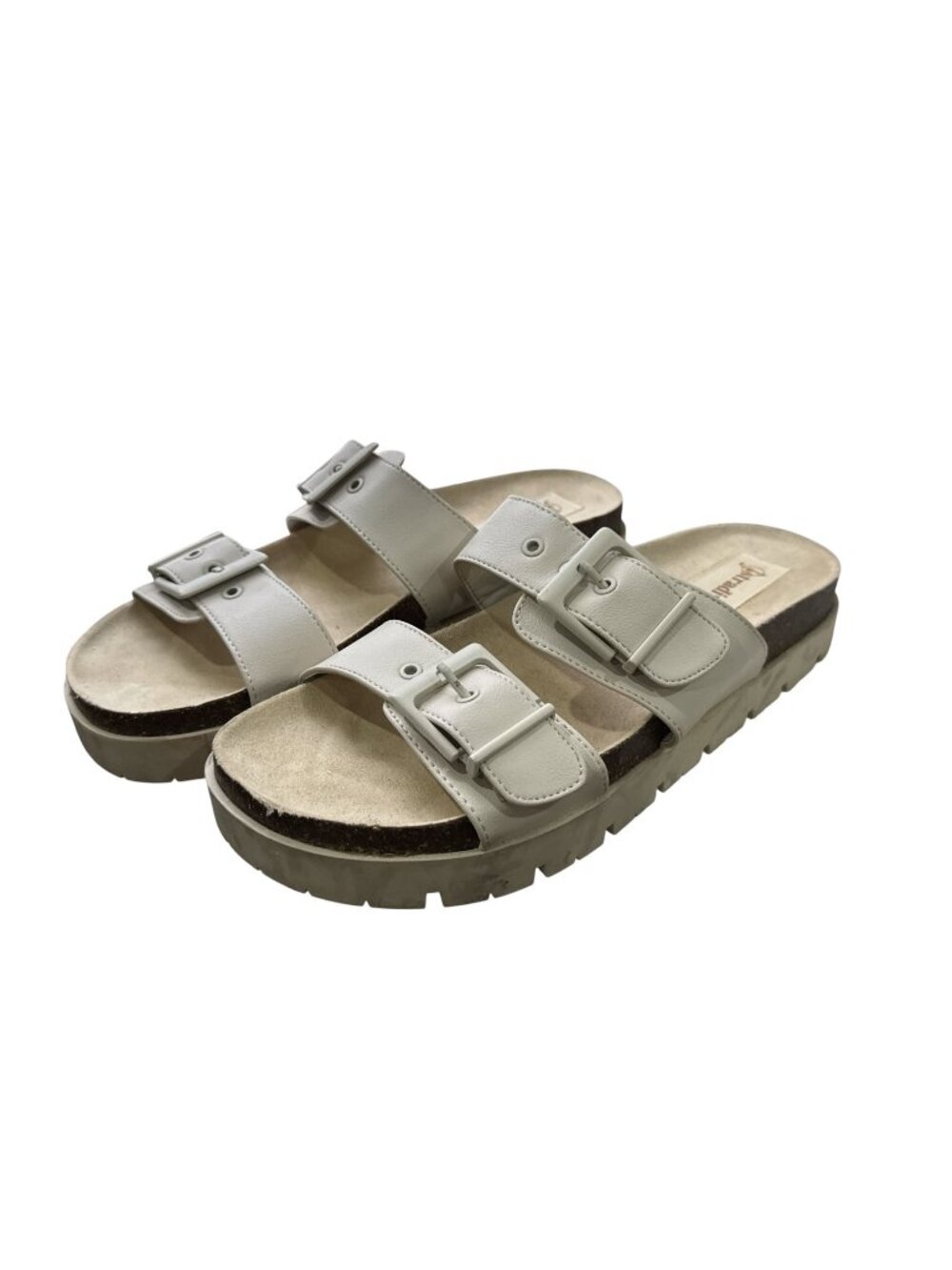 Stradivarius Women's Beige Double Buckle Sandals With Textured Sole Size 41